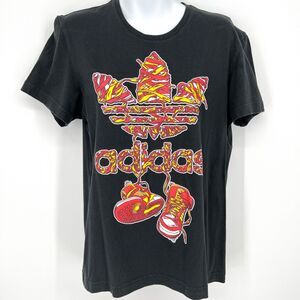 Adidas black shoelace trefoil red yellow graphic t shirt Size S